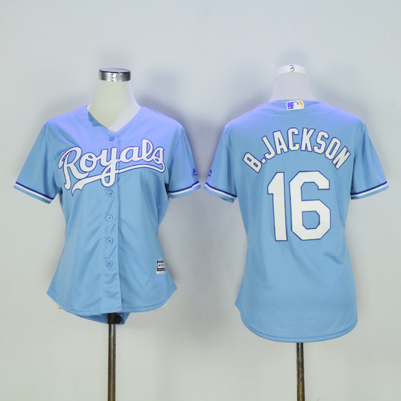 Women Kansas City Royals 16 B.Jackson Light Blue MLB Jerseys